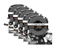 Cinta de Etiqueta de 12 mm Compatible con KingJim SS12KW -4WBN SC12YW para Fabricantes de Etiquetas LW -300 400 600P(5PK Gold on Black)