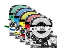 Cinta de Etiqueta de 12 mm Compatible con KingJim SS12KW -4WBN SC12YW para Fabricantes de Etiquetas LW -300 400 600P(5PK 5Mixed Colors)
