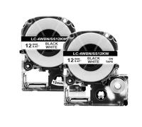 Cinta de Etiqueta de 12 mm Compatible con KingJim SS12KW -4WBN SC12YW para Fabricantes de Etiquetas LW -300 400 600P(2PK Black on White)