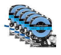 Cinta de Etiqueta de 12 mm Compatible con KingJim SS12KW -4WBN SC12YW para Fabricantes de Etiquetas LW -300 400 600P(5PK Black on Blue)