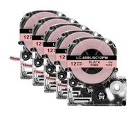 Cinta de Etiqueta de 12 mm Compatible con KingJim SS12KW -4WBN SC12YW para Fabricantes de Etiquetas LW -300 400 600P(5PK Black on Pink)