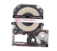 Cinta de etiquetado resistente al desgaste por corrosión de 12 mm para impresora KING JIM, material plástico, 7,3 x 6,3 x 2 cm, 8 m de largo. (Fondo transparente de 12 mm con letras rojas.)