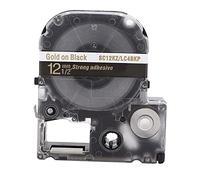 Cinta de etiquetado resistente al desgaste por corrosión de 12 mm para impresora KING JIM, material plástico, 7,3 x 6,3 x 2 cm, 8 m de largo. (12 mm de oro sobre negro)