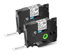 Cinta de etiquetas 2PK Cinta laminada estándar negra sobre blanca de 12 mm Compatible con suministros de impresora Modelos de impresoras de etiquetas para número de pieza Tze-231(2PK Black on Clear)