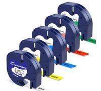 Cinta de etiquetas compatible con Dymo Letratag 12 mm x 4 m, compatible con cinta de etiquetas Dymo, cinta de rotulación adecuada para LT-100H 100T 200B PLUS XR XM QX50, blanco/rojo/amarillo/azul