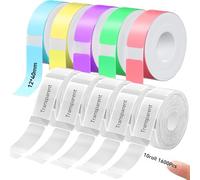 Cinta de etiquetas D30 de 12 x 40 mm, etiquetas d30 compatibles, papel de impresión de etiquetas adaptado para oficina, 1650 etiquetas/10rollo, 5 rollos colorido, 5 rollos transparente