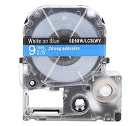 Cinta de etiquetas outdoorm Cinta para hacer etiquetas duradera transparente resistente al desgaste anticorrosión a prueba de aceite (Fondo azul de 9 mm con letras blancas.)