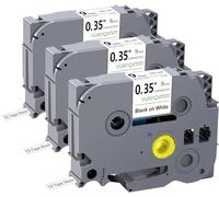 Cinta de Etiquetas Yuanqimm Compatible para Brother P touch 9mm 0,35 TZe-221 TZe221 TZ-221 TZ221 Negro sobre Blanco Laminada TZe TZ Label Tape Pare PT-1000 H105 H100LB 1010 D400 D210 H110, 3-Pack