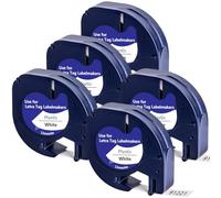 Cinta de Etiquetas Yuanqimm Compatible para Dymo Letratag 91221 91201 S0721660 12mm x 4m Plástico Etiquetadora Negro sobre Blanco Tape para Dymo Letratag XR LT-100H 100T 110T 200B XM 2000 QX50, 5-Pack