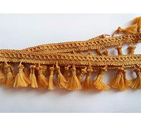 Cinta de flecos con borlas, cinta con borlas para cortinas y manualidades de tela, 16 colores, cualquier longitud (se vende por metros) (MUSTARD)