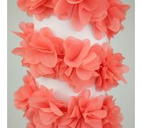 CINTA DE FLORES DE GASA ORGANDÍ SOBRE SOPORTE DE FIELTRO PARA CONFECCIÓN, ANCHO 6cm (3 METROS, CORAL)