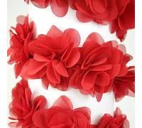 CINTA DE FLORES DE GASA ORGANDÍ SOBRE SOPORTE DE FIELTRO PARA CONFECCIÓN, ANCHO 6cm (3 METROS, ROJO)