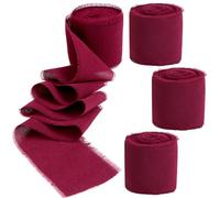 Cinta de Gasa de Seda Rojo Borgoña, 4 Rollos Hecha a Mano con Flecos Total Juego de Cintas para Envolver Regalos, Invitaciones de Boda, Ramo de Flores