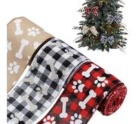 Cinta de impresión de huellas de perro, 3 rollos de cinta de regalo con borde de alambre, rollo de 1,5 pulgadas x 5 yardas por rollo | Bandas de hueso para perros | Cinta de poliéster para