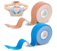 Cinta de Kinesiología Tape, Set 2 Rollos Esparadrapo Deportivo, Transpirable Kinesiotape Vendaje Neuromuscular, Impermeable Cintas Elasticas Fisioterapia para Hombros, Rodilla, Codo (2.5cm*5m)