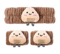 Cinta de lavado de cara con diseño de dibujos animados, suave forro polar coral, banda elástica para el pelo, diadema de maquillaje para muñeca, color marrón