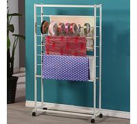 Cinta de metal con ruedas, soporte para papel de regalo y estante para bufandas, carrito de almacenamiento para sala de manualidades y toallero, versátil soporte de exhibición de costura y