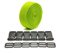Cinta de Mochila 3 Metros x 25 mm + 12 Hebillas de Plástico, Cinta de Nylon con Broches, Correa de Mochila, Cincha para Equipaje, Correa para Maletas, (25mm, Verde 232)