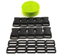 Cinta de Mochila 5 Metros x 50mm + 20 Hebillas de Plástico, Cinta de Polipropileno con Broches, Correa de Mochila, Cincha para Equipaje, Correa para Maletas, Correa Verde, (50 MMX 5 m, 232)