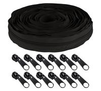 Cinta de nailon en espiral para cremallera, n.? 5, 10 yardas, con 10 tiradores deslizantes de metal, color negro
