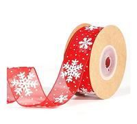 Cinta de Navidad, 10m x 25mm Cinta Copo Nieve Rojo Cinta de Navidad para el Arbol para Manualidades Envoltura de Regalos Vacaciones de Invierno Decoración de Navidad