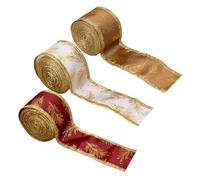 Cinta de Navidad brillante, rollos de cinta metálica navideña, 5 cm x 5 m cada uno, diseño de agujas de pino con purpurina para envolver regalos, lazos de árboles y decoraciones navideñas