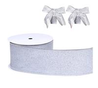 Cinta de Navidad con Alambre, Cinta para Envolver Regalos, 38 mm de Ancho, 9 Metros de Largo, Cintas para DIY Manualidades, Decoración y Fiestas (Plata)