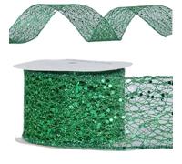 Cinta de Navidad con Alambre, Cinta para Envolver Regalos, 63 mm de Ancho, 9 Metros de Largo, Cintas para DIY Manualidades, Decoración y Fiestas (Verde)