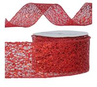 Cinta de Navidad con Alambre, Cinta para Envolver Regalos, 63 mm de Ancho, 9 Metros de Largo, Cintas para DIY Manualidades, Decoración y Fiestas (Rojo)