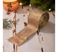 Cinta de Navidad con borde de alambre para decorar coronas y árboles, mejorar las manualidades navideñas y decoraciones de flores con una textura de lino natural (B)