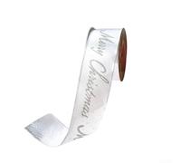 Cinta de Navidad con textura de terciopelo, bordes con alambre y texto brillante Feliz para Navidad, adecuada para decoraciones de árbol y corona, 10 yardas (plata)