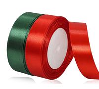 Cinta de Navidad de 25 mm, cinta de Navidad roja y verde, decoración del hogar y árbol de Navidad, coronas de puerta y lazos