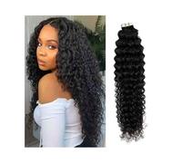 Cinta de onda profunda en extensiones de cabello Cabello humano real 20 piezas Cinta invisible fuerte en extensiones Extensiones de cabello Remy brasileño rizado # 1B Negro natural(20inches)