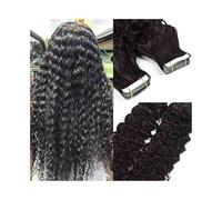 Cinta de onda profunda en extensiones de cabello humano # 1B Negro natural 20 piezas 16-26 pulgadas Trama de piel sin costuras Cinta de cabello rizado Remy en extensiones de cabello(16 inches)