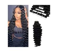 Cinta de onda profunda en extensiones de cabello humano Extensiones de cabello Remy brasileño rizado ondulado Extensiones de cinta de trama de piel invisible Extremo grueso Doble cara(22 inches)