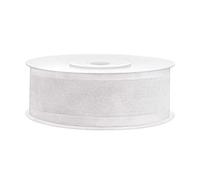 Cinta de organza con borde de satén color blanco, 25 mm, 25 m