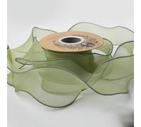 Cinta de organza con dobladillo mate y cola de pez, perfecta para ramos, decoraciones, manualidades, envolturas y fabricación de moños, verde musgo, ancho 6 cm, XL 9,8 yardas