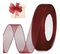 Cinta de organza de gasa, color rojo vino, 2 cm x 45 m, cinta de organza translúcida, cinta de tela para envolver regalos, cinta de tela para bodas, manualidades y decoración de cumpleaños