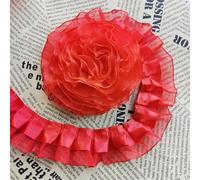 Cinta de organza plisada de 2 capas de 10 metros, color rojo, ribete de encaje, borde de cinta de 4 cm de ancho, apliques bordados vintage para costura, manualidades, vestidos, faldas, calcetines