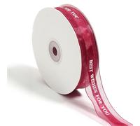 Cinta de poliéster impresa "Mis mejores deseos for ti", cinta for envolver regalos, for decoración de bodas, manualidades, ramos, embalaje, 45 yardas, 25 mm de ancho(Wine Red)