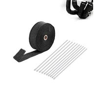 Cinta de protección térmica de fibra de basalto, cinta de escape de fibra basalto, 15 m, cinta de protección térmica para motocicleta con 10 bridas de acero inoxidable, color negro