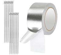 Cinta de protección térmica para tubo de escape, 5 cm x 18 m, cinta de aluminio, de fibra de vidrio, autoadhesiva, con 12 bridas de acero inoxidable, cinta de sellado para colector de coche