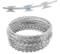 Cinta de púas plateada para valla de alambre en espiral para barrera de seguridad antirarrastre y antirrobo, 50 m, alternativa al alambre de púas y alambre de concertina