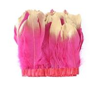 Cinta de raso con flecos y adornos de plumas mulli Adornos de plumas de ganso, cintas con flecos, manualidades, decoración de ropa, multicolor, 15-20 cm, 6-8 pulgadas(Gold Watermelon Red)