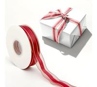 Cinta de regalo roja, cinta de regalo de tela con adorno dorado, rollo de cinta roja cinta de organza(2.5cm/45m)