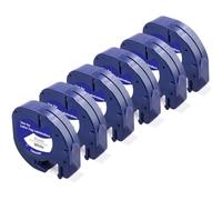 Cinta de repuesto para impresora Dymo LetraTag de plástico blanco 91331 S0721660, 1/2 pulgadas x 13 pies, 12 mm x 4 m, cinta negra sobre blanca para impresora Dymo Letra Tag LT-100H Plus, paquete de 6
