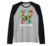 Cinta de Rompecabezas para concienciación sobre Autismo, Mejor Amigo, Mariposa Camiseta Manga Raglan