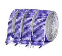 Cinta de satén con rhinestones 1 yarda autoadhesiva pegatina de diamantes imitación cinta cristal DIY for ropa zapatos coche teléfono decoración del hogar(Deep Blue,S)