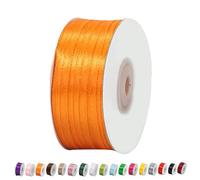 Cinta de Satén Fino 3mm,Cinta Regalo Naranja,92m Seda Raso-Inta de Lazo,Cinta de Tela para Envolver regalos,Manualidades,Ramo de Novia,Globos,Cinta de Raso para Decoración de Recuerdos de Boda