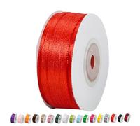 Cinta de Satén Fino 3mm,Cinta Regalo Roja,92m Seda Raso-Inta de Lazo,Cinta de Tela para Envolver regalos,Manualidades,Ramo de Novia,Globos,Cinta de Raso para Decoración de Recuerdos de Boda